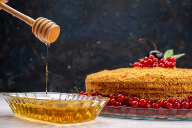 Image Showing Honey with the pancakes.  Creamed honey has many uses, including as a spread, sweetener, glaze, and ingredient in baking.